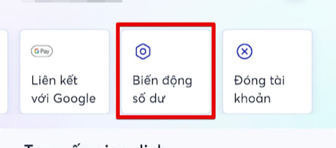 MB Bank account screen — tap Biến động số dư (balance change)