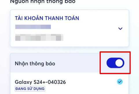 MB Bank toggle — turn on Nhận thông báo
